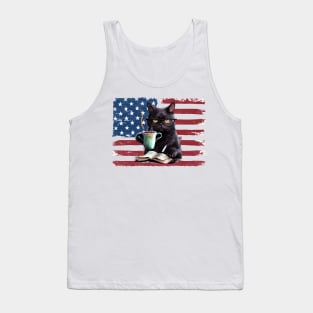 Black cat reading books 4th of july Tank Top